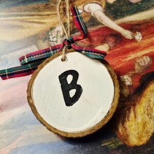 Rustic Wooden  Holiday  Christams Ornament with Black Lettering B
